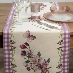Takoy Traversă de masă mov-crem 45x140 cm tip goblen cu model floral Fata de masa