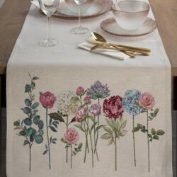 Takoy Traversă de masă naturală, roz închis, 50x110 cm, tip goblen, cu imprimeu flori de vară Fata de masa
