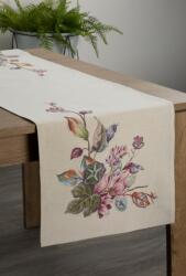 Takoy Traversă de masă natural-roz, 40x100 cm, tip goblen decorată cu model floral țesut Fata de masa