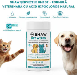  SHAW SHAW Pet Wipes cu acid hipocloros, șervețele umede câini și pisici, hipoalergenic, flacon, 72buc