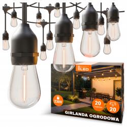 Smartled Kerti fényfüzér 20M 20X E27 Led izzó vízálló kábel (Łańcuch Girlanda 4536)