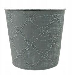 Luk Fém virágtartó alátét, virágmintás, díszes fém cseréptartó, 18 cm (QX2096-097-098L NH /GREY )