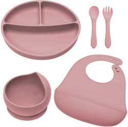 AppeKids Set pentru diversificare din silicon Classic +6 luni Old Rose, 1 bucata, AppeKids Set pentru masa bebelusi