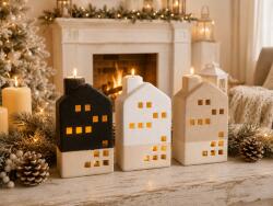 Dn Deconation Casute Decoratiuni de Craciun , Casute Ceramice cu Iluminare LED, Sat Miniatural Decorativ, Ornamente de Sarbatori (C689)