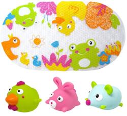 Knorr Toys Set de baie 4 piese, Knorr Toys, include covoras de baie din PVC 69x39 cm si 3 jucarii animalute, 0 Luni+ (KNR 37021)