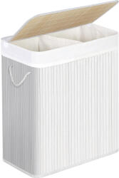 Songmics Cos de rufe din bambus SONGMICS, 100L, 2 compartimente, capac, alb (EZ-LCB64WT)