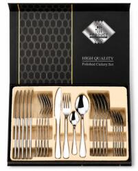  Set tacamuri, stil portughez, 24 piese, argintiu, din otel inoxidabil, modern si elegant, cu finisaj lustruit, compatibil cu masina de spalat vase Tacam