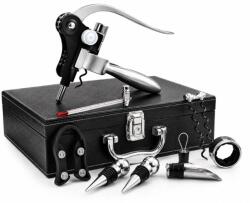 MindBlower Set valiza Deluxe cu accesorii de vin, 9 piese, Dispozitiv de taiat folia, Dop si picurator, Negru (3906)