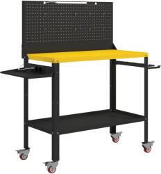 HomCom Banc de lucru cu panou perforat Masă de lucru cu prize Lumină LED Roți Cadru metalic Negru și Galben | Aosom Romania (B71-079V90BK)