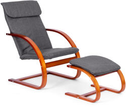 ModernHome Hintaszék, ModernHome TXWQM-31-6, szürke/barna, 96 x 67 x 83 cm, lábtartóval, levehető huzat, fa és fém váz, 120 kg teherbírás (TF3774)