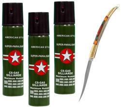 DEPOX Set cutit model spaniol 18 cm si trei sprayuri piper, auto-aparare, 110 ml, verde (1632)