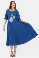 Pierino Rochie lunga A-line, albastra, cu imprimeu chip stilizat Talie unica