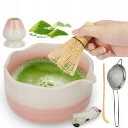 Bedee Komplett Matcha Készítő Szett 6IN1 Kerámia Bambusz Rózsaszín Színátmenetes