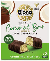 biona Baton cu cocos invelit in ciocolata neagra bio 3 x 40g Biona