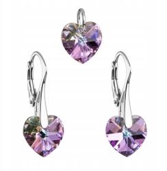 Evolution Group Swarovski kristályos fülbevaló és medál, lila szívek ékszerszettje 39003.5 (39243)