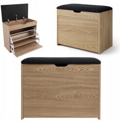 BOXIMO Cipősszekrény Ülőfelülettel Barna Mdf Tárolórekesz 3 Kihúzható Polc 57X30X53 (B10003WO)