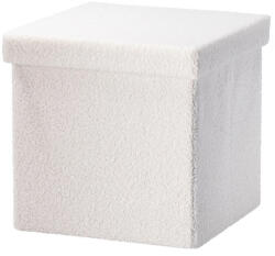 AdTrend Taburet pliabil cu spatiu depozitare textil buclat alb 38 x 38 x 38 cm (117284A)