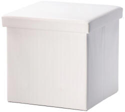 AdTrend Taburet pliabil cu spatiu depozitare piele ecologica alba 38 x 38 x 38 cm (117282A)