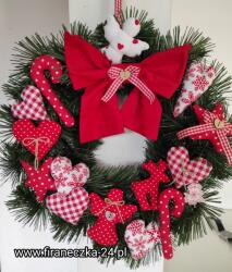  Karácsonyi koszorú szívecskékkel és masnival, handmade (Firaneczka-24)