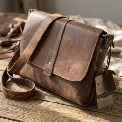  Geanta barbati din Piele naturala de Umar GreenWood® Chris, Handmade: Ideala pentru Documente A4, Laptop 13, 3 inch