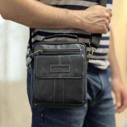  Borseta Barbati Navy, Gri - Allan Marco Piele Naturala, 20 cm x 23 x 7.5 cm