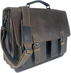  Servieta Piele Naturala pentru Barbati GreenWood Otto, Geanta Documente si Laptop bine Compartimentata, Curele Umar, 41x34x16 cm