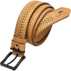  Curea Barbati Piele Maro Cu Imprimeu Impletit, Marco Lucci ✔️ Editie Limitata, Catarama Cromata Negru Mat, 110 cm - 135 cm