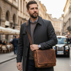  Geanta de umar barbati din piele naturala Greenwood® Ralf: Ideala pentru tableta, Documente A5, 29x23x8 cm