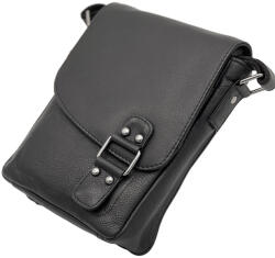  Borseta Neagra Barbati din Piele Nappa, Curea de Umar din Piele, Brand Hunter, 18x20x5 cm