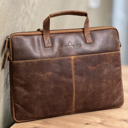  Geanta de laptop din piele naturala Greenwood® Fred M, Compatibila cu Laptop de 13, 14 inch, Documente A4