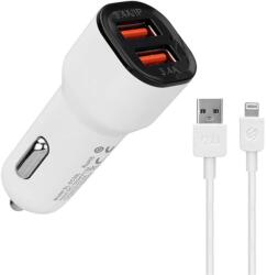 S-Link Autós töltő - SL-EC30L (2db USB, 5V/2.4A/3, 4A, 17W, Lightning, 100cm adat+töltőkábel, fehér) Mobil (35680)