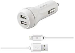 S-Link Autós töltő - SW-C530 (2db USB, 5V/2.1A, 5W, Micro USB, 100cm adat+töltőkábel, fehér) Mobil (17524)