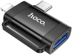 hoco. UA31F adapter 2in1 USB aljzat - Type-C/lightning. adatátvitel és töltés. FEKETE (UA31F_B)