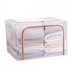 Flippy Összehajtható tárolódoboz, Flippy, ablakkal és piros dupla cipzárral, 66 L, Textil, 50x40x33 cm, Fém keret, Vízálló, Átlátszó (126021)
