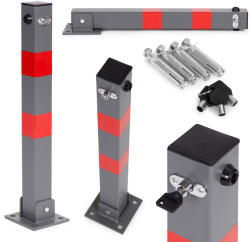 MULTISTORE Parkolásgátló oszlop, Multistore DNPL-003, 60 cm, acél, fényvisszaverő csíkkal és kulcsos zárral, lehajtható kivitel, rögzítő dübelekkel (TF5046)
