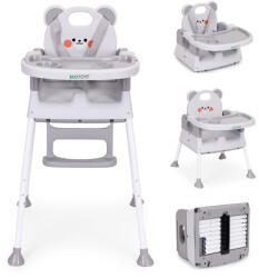 ECOTOYS Etetőszék, ECOTOYS HC523-GY, szürke, 3 az 1-ben magasságállítás, levehető tálcával, fém lábak, lábtartó, 5 pontos biztonsági öv, teherbírás: 25 kg (TF4883)