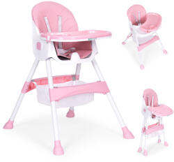 ECOTOYS Etetőszék, ECOTOYS HC521, rózsaszín, összecsukható, levehető tálcával, tárolókosárral, fém lábak, 5 pontos biztonsági öv, teherbírás: 20 kg (TF3790)