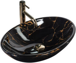 Rea Lavoar cu montare pe blat 53x33 cm, forma ovala si finisaj lucios tip marmura neagra, Rea Pamela (REA-U5067)