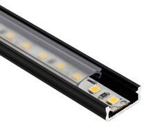 Lumines Type-D Fekete - Alumínium U profil LED szalagos világításhoz 16x6 mm (Átlátszó búrával) (LUMINES-D2-CZ + LUMINESB2-K2020-T PVC)