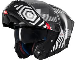 MT Helmets Casca MT Helmets Atom 2 SV Strange - Flip-up, negru alb, Ochelari soare incluși, ECE 22.06 (1335C22121)