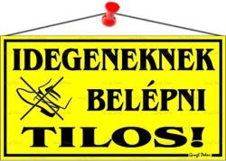 Információs tábla, 22, 5x12, 5 cm, Idegeneknek belépni tilos! , sárga (000 - 190S) - wondex