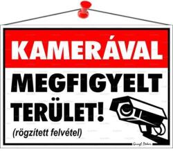  Információs tábla, 35x25 cm, Kamerával megfigyelt terület (024 - 14) - wondex