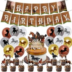  Szülinapi szett Lovak Lufik Girland Topperek Torta Muffin Happy Birthda