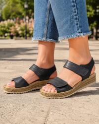 Cris & Deea Sandale dama negre din piele naturala cu talpa confort si inchidere velcro dubla CP12N, marimea 35