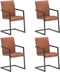 vidaXL Scaune de bucatarie cantilever, 4 buc. , maro, piele naturala GartenMobel Dekor (3057792)