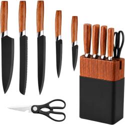 HARAHU Set de cuțite de bucătărie cu suport XR - 40859 - Negru / Maro KP40859