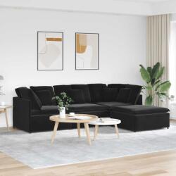vidaXL Canapea modulara cu taburet si perne, catifea, negru GartenMobel Dekor (3321314) Canapea
