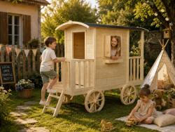 ATELIER 49 Rulota loc de joaca din lemn pentru copii Caravana (ATE49-AT-RULOTA) Casuta pentru copii
