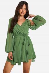 Boohoo Ruha Mini Zöld Chiffon Megkötős Hosszú Ujjú Fodros Boohoo 36