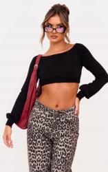 Prettylittlething Fekete, Hosszú Ujjú Kötött Top Prettylittlething M